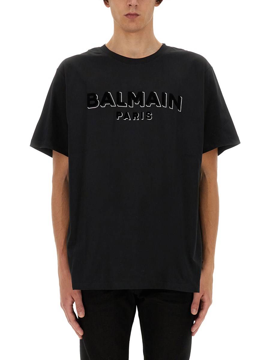 BALMAIN T-SHIRT IN JERSEY DI COTONE CON LOGO FLOCCATO