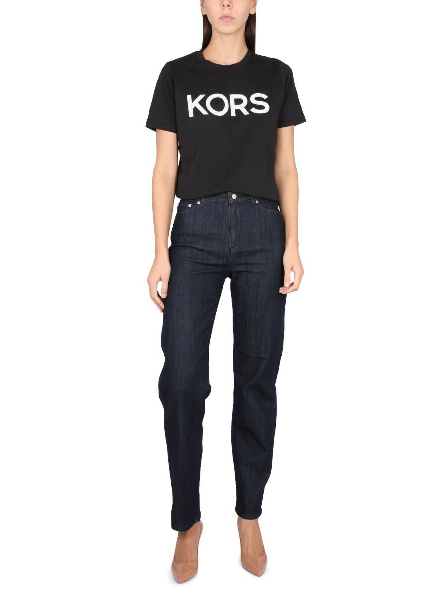 MICHAEL BY MICHAEL KORS T-SHIRT IN JERSEY DI COTONE CON LOGO IN STRASS