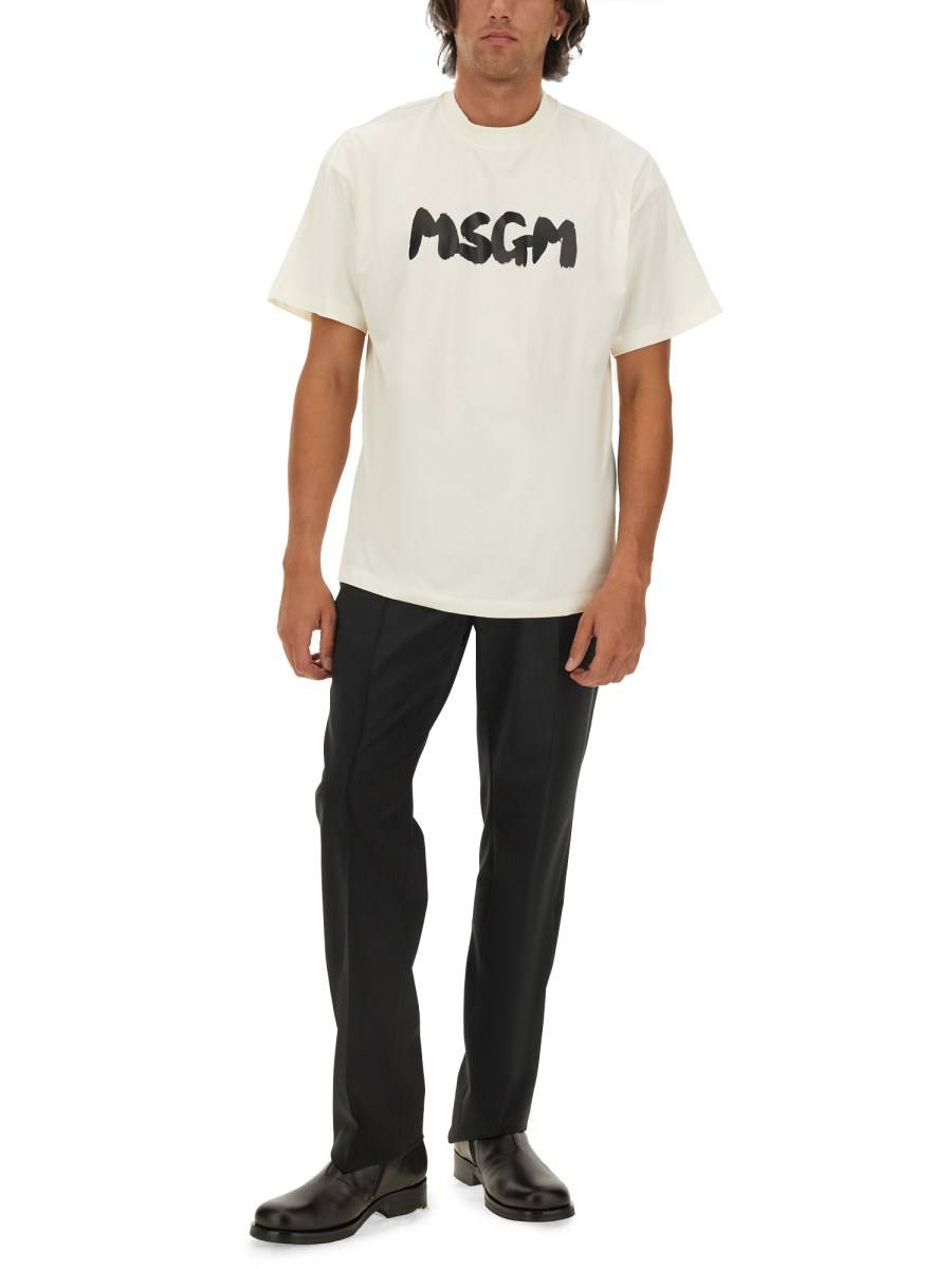 MSGM T-SHIRT IN JERSEY DI COTONE CON LOGO PENNELLATO