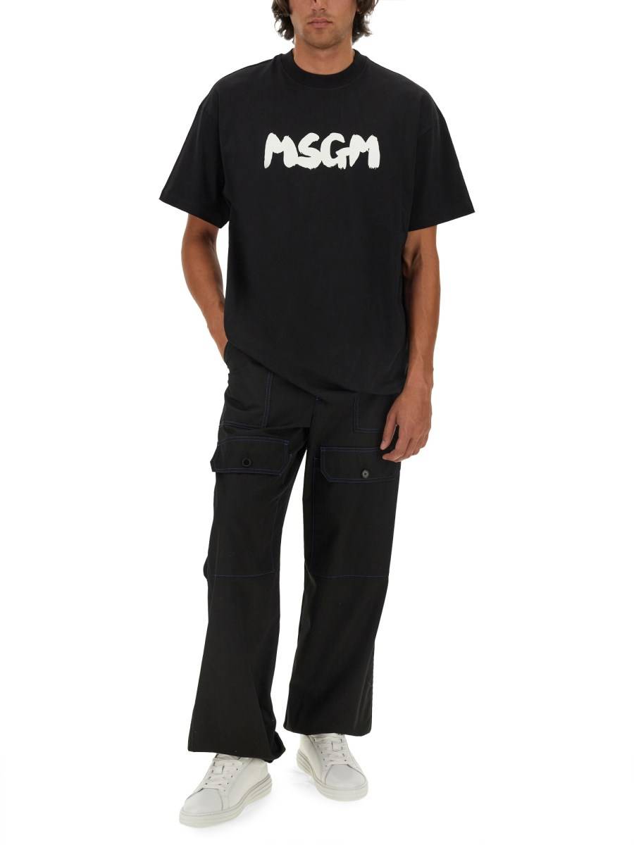 MSGM T-SHIRT IN JERSEY DI COTONE CON LOGO PENNELLATO