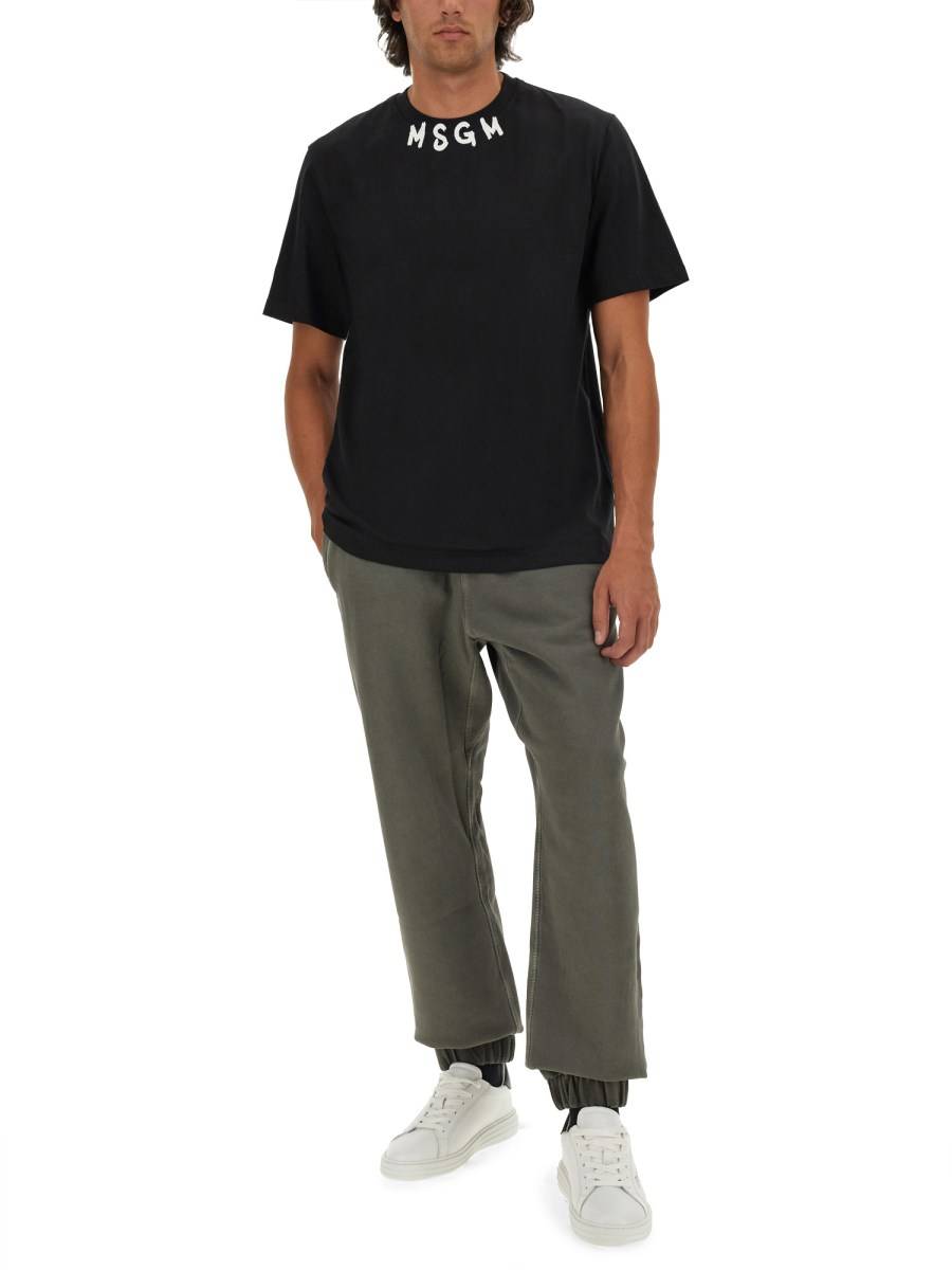 MSGM T-SHIRT IN JERSEY DI COTONE CON LOGO PENNELLATO