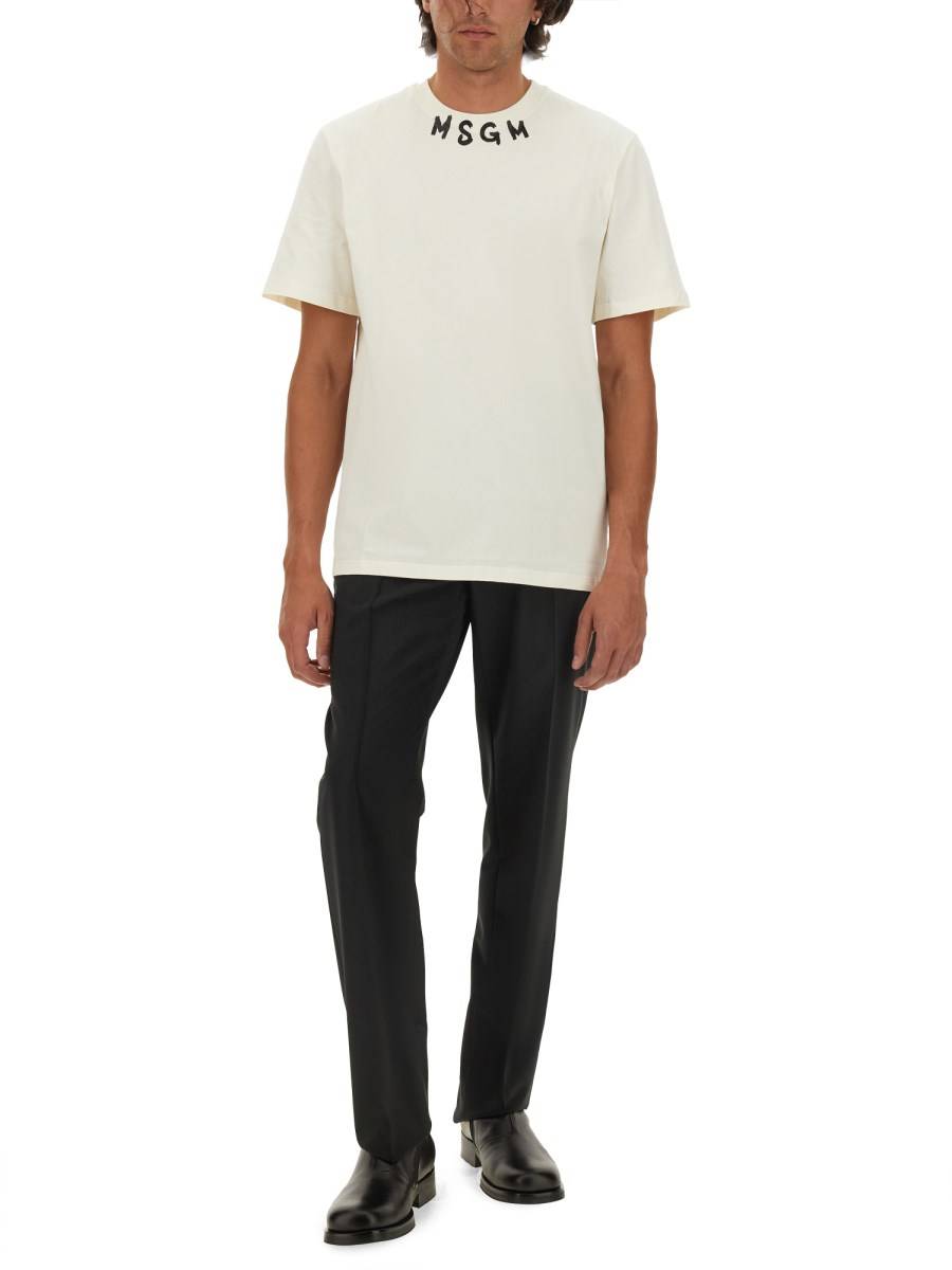MSGM T-SHIRT IN JERSEY DI COTONE CON LOGO PENNELLATO