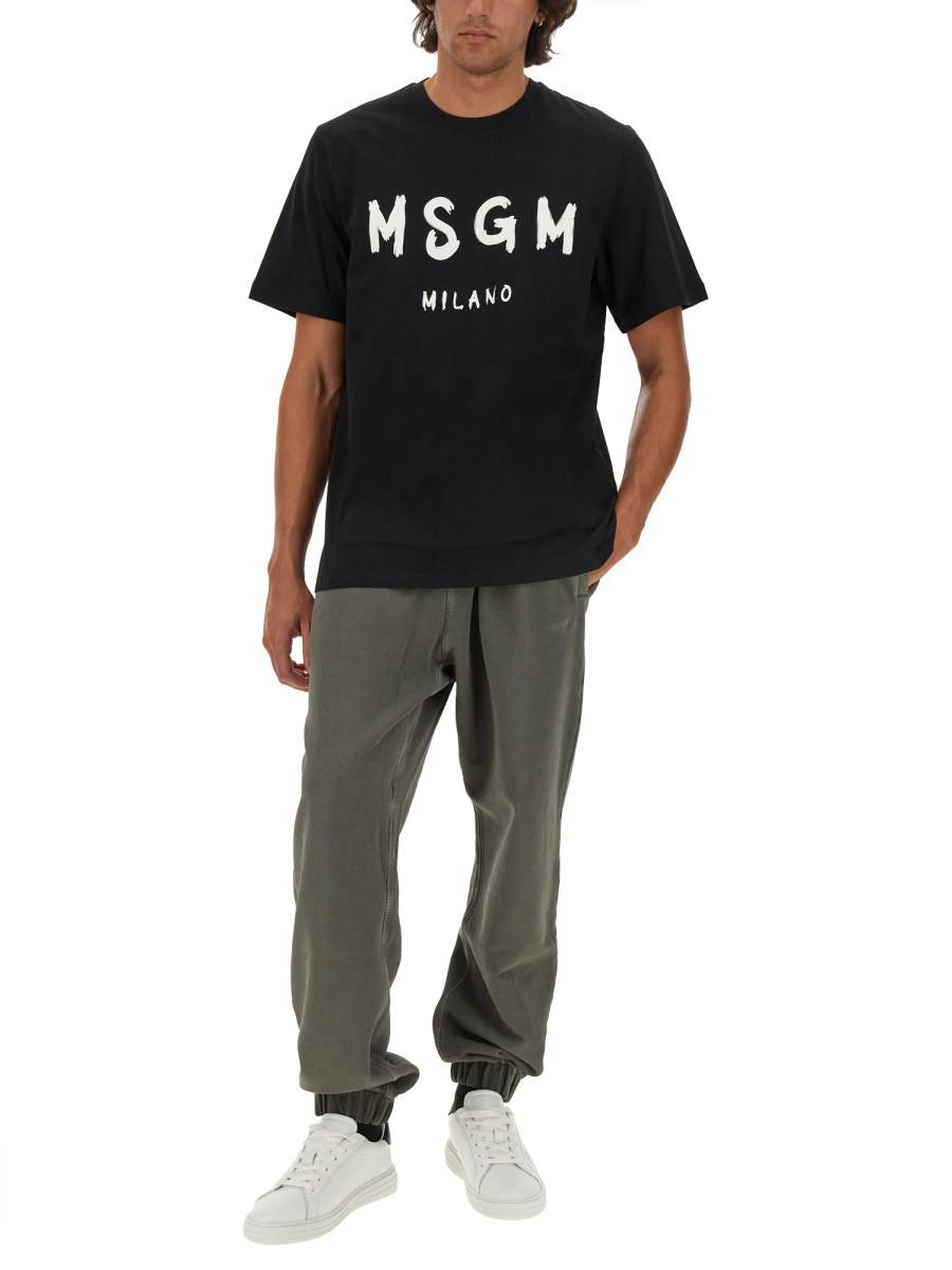 MSGM T-SHIRT IN JERSEY DI COTONE CON LOGO PENNELLATO
