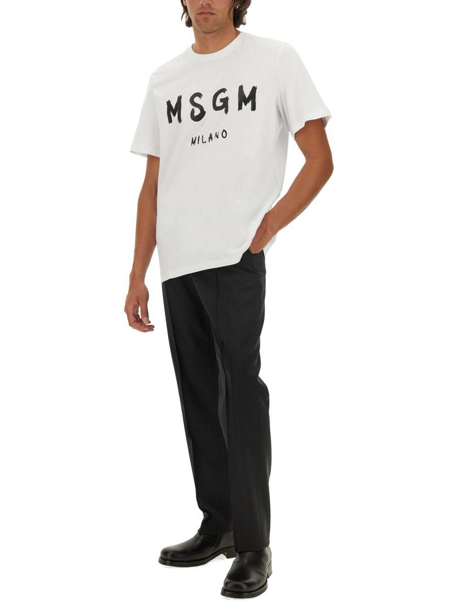 MSGM T-SHIRT IN JERSEY DI COTONE CON LOGO PENNELLATO