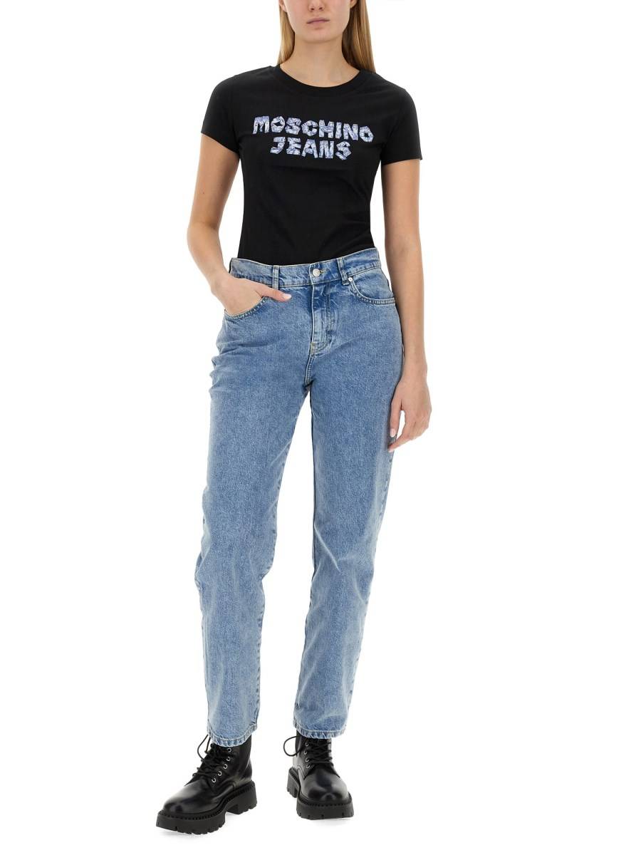 MOSCHINO JEANS T-SHIRT IN JERSEY DI COTONE CON LOGO