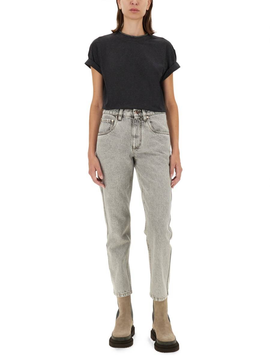 BRUNELLO CUCINELLI T-SHIRT IN JERSEY DI COTONE CON MONILE