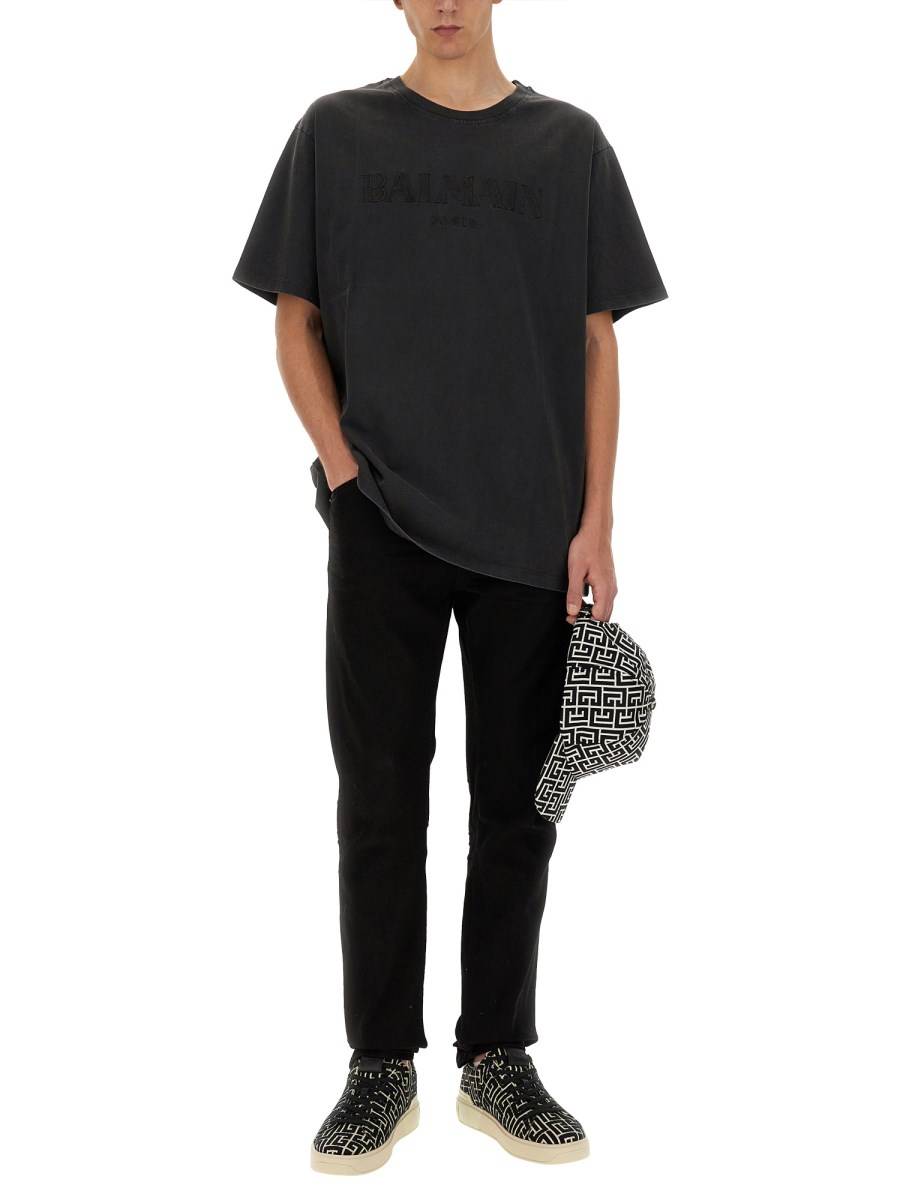 BALMAIN T-SHIRT IN JERSEY DI COTONE CON RICAMO LOGO