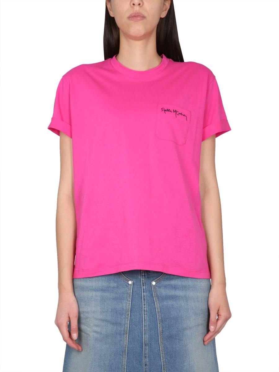 STELLA McCARTNEY T-SHIRT IN JERSEY DI COTONE CON RICAMO LOGO