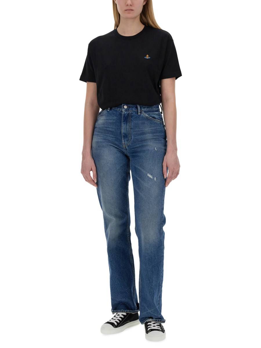 VIVIENNE WESTWOOD T-SHIRT IN JERSEY DI COTONE CON RICAMO ORB