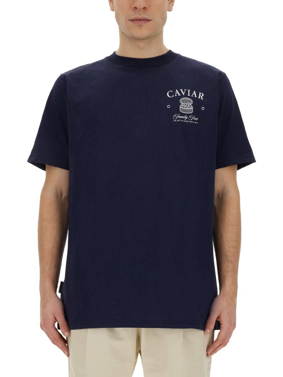 FAMILY FIRST T-SHIRT IN JERSEY DI COTONE CON STAMPA "CAVIAR"