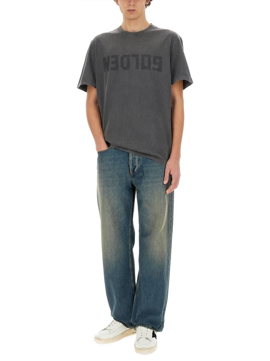 GOLDEN GOOSE T-SHIRT IN JERSEY DI COTONE CON STAMPA LOGO