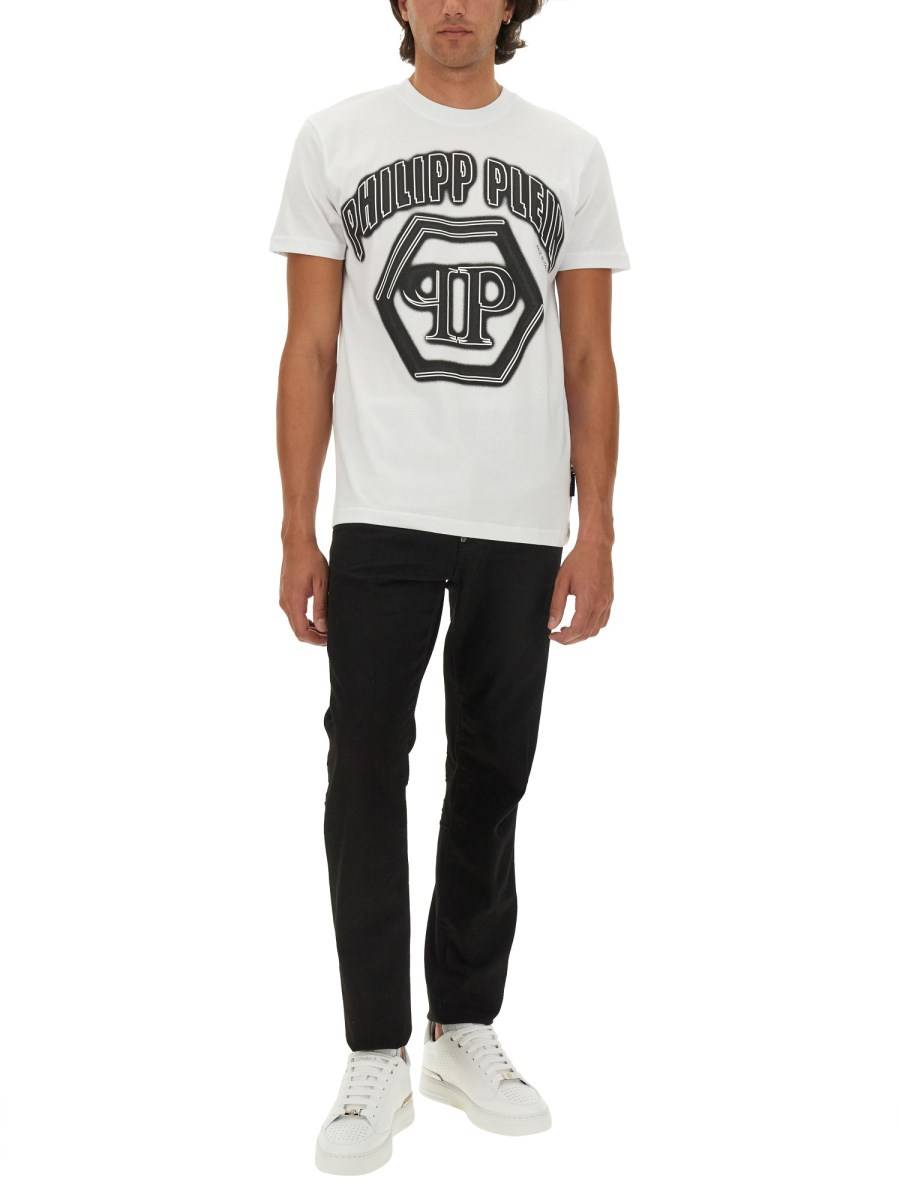 PHILIPP PLEIN T-SHIRT IN JERSEY DI COTONE CON STAMPA LOGO