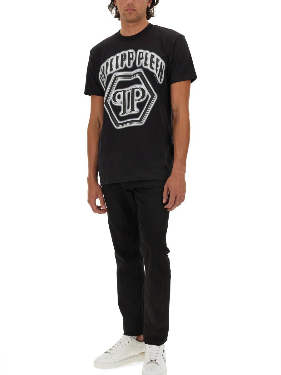 PHILIPP PLEIN T-SHIRT IN JERSEY DI COTONE CON STAMPA LOGO
