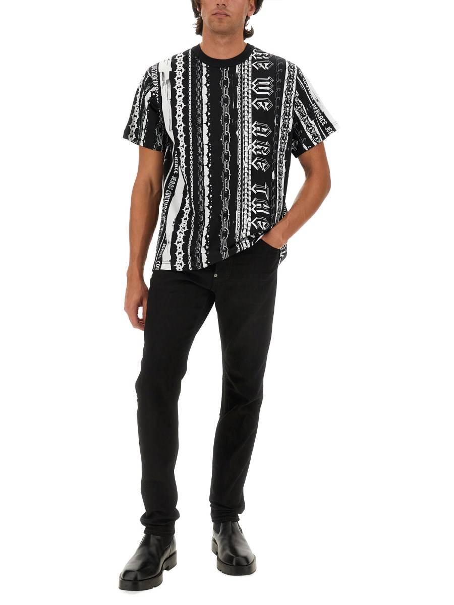 VERSACE JEANS COUTURE T-SHIRT IN JERSEY DI COTONE CON STAMPA LOGO