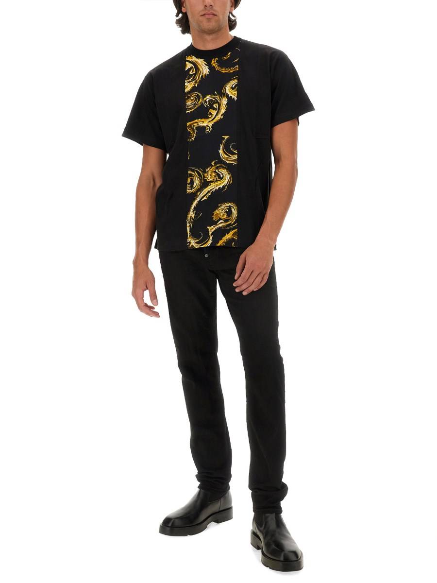 VERSACE JEANS COUTURE T-SHIRT IN JERSEY DI COTONE CON STAMPA LOGO