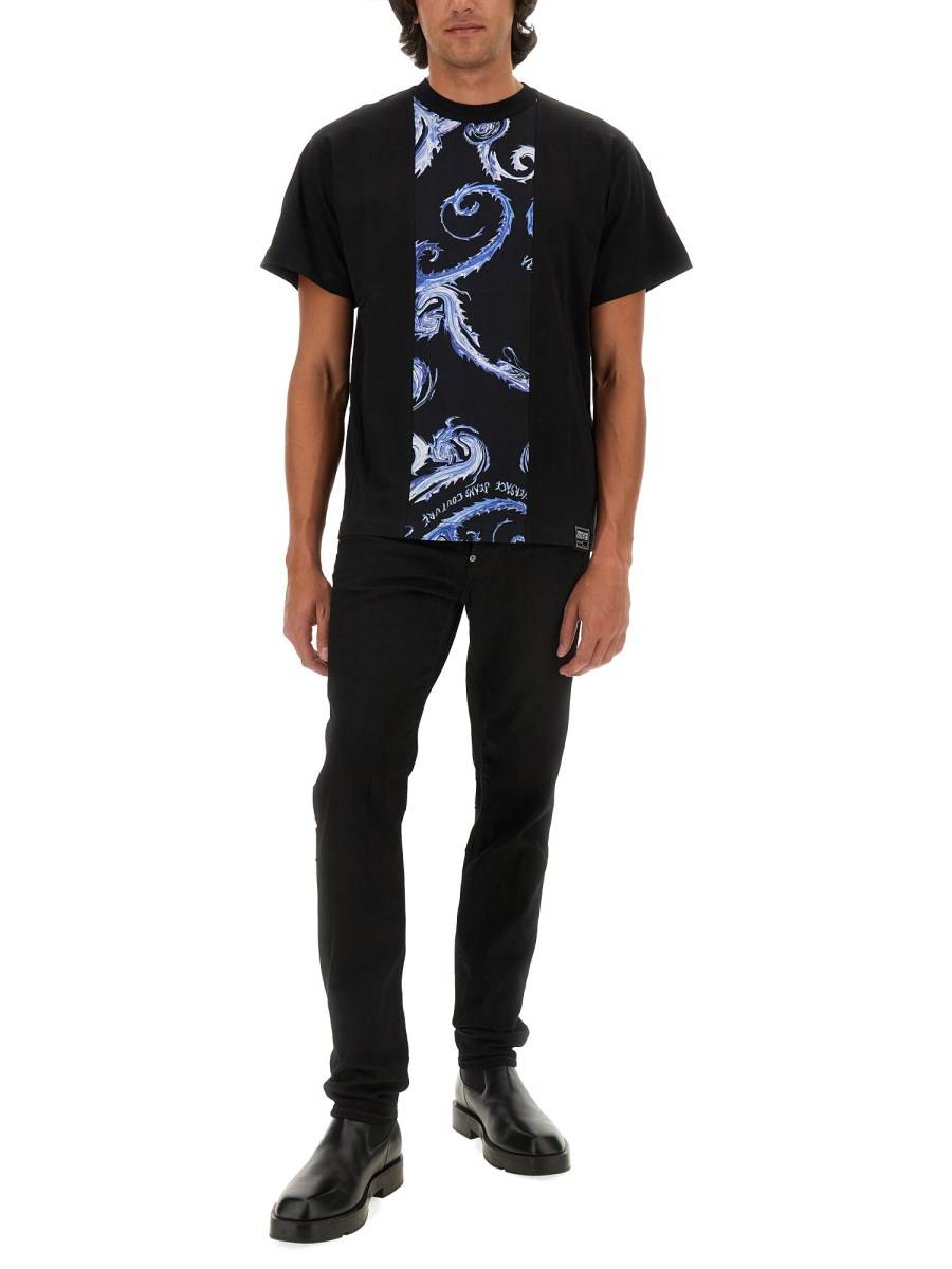 VERSACE JEANS COUTURE T-SHIRT IN JERSEY DI COTONE CON STAMPA LOGO