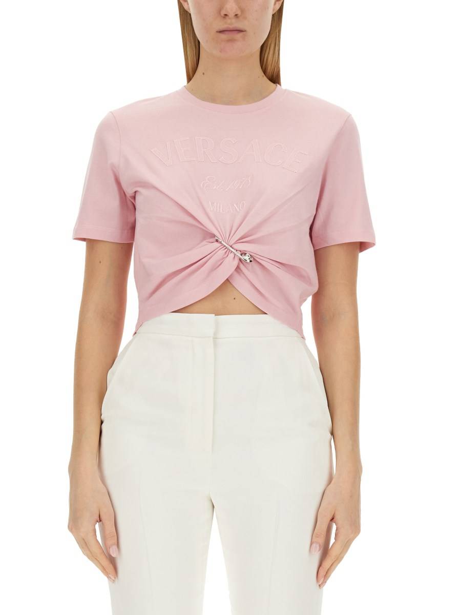 VERSACE T-SHIRT IN JERSEY DI COTONE CON STAMPA LOGO