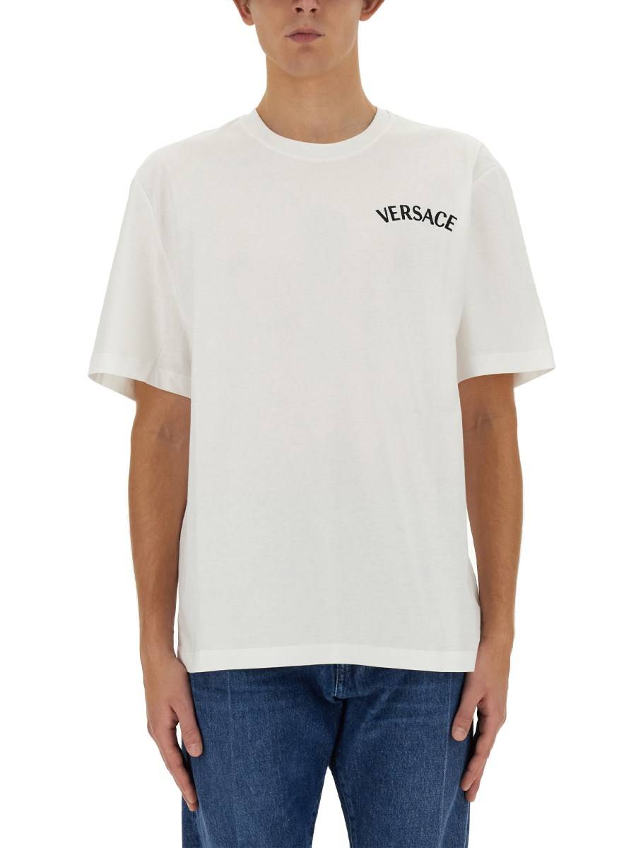 VERSACE T-SHIRT IN JERSEY DI COTONE CON STAMPA LOGO