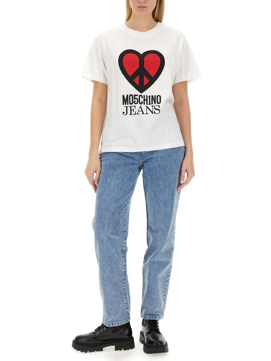 MOSCHINO JEANS T-SHIRT IN JERSEY DI COTONE CON STAMPA LOGO