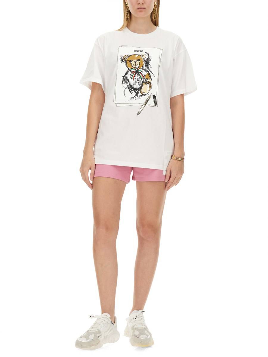 MOSCHINO T-SHIRT IN JERSEY DI COTONE CON STAMPA LOGO