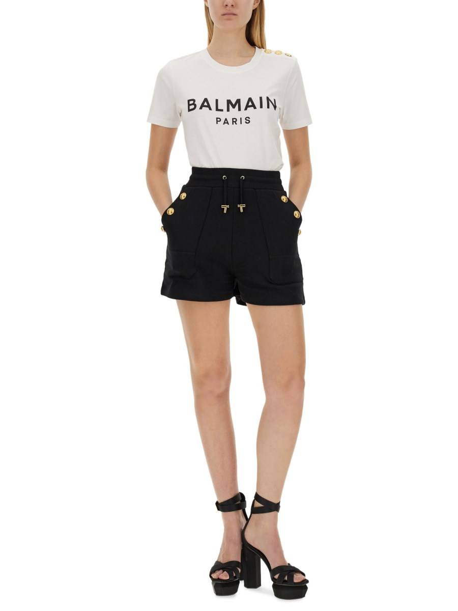 BALMAIN T-SHIRT IN JERSEY DI COTONE CON STAMPA LOGO
