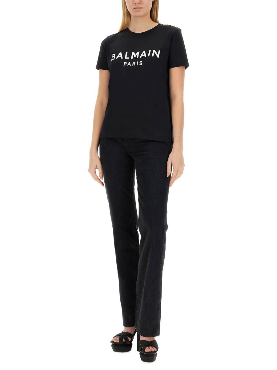 BALMAIN T-SHIRT IN JERSEY DI COTONE CON STAMPA LOGO