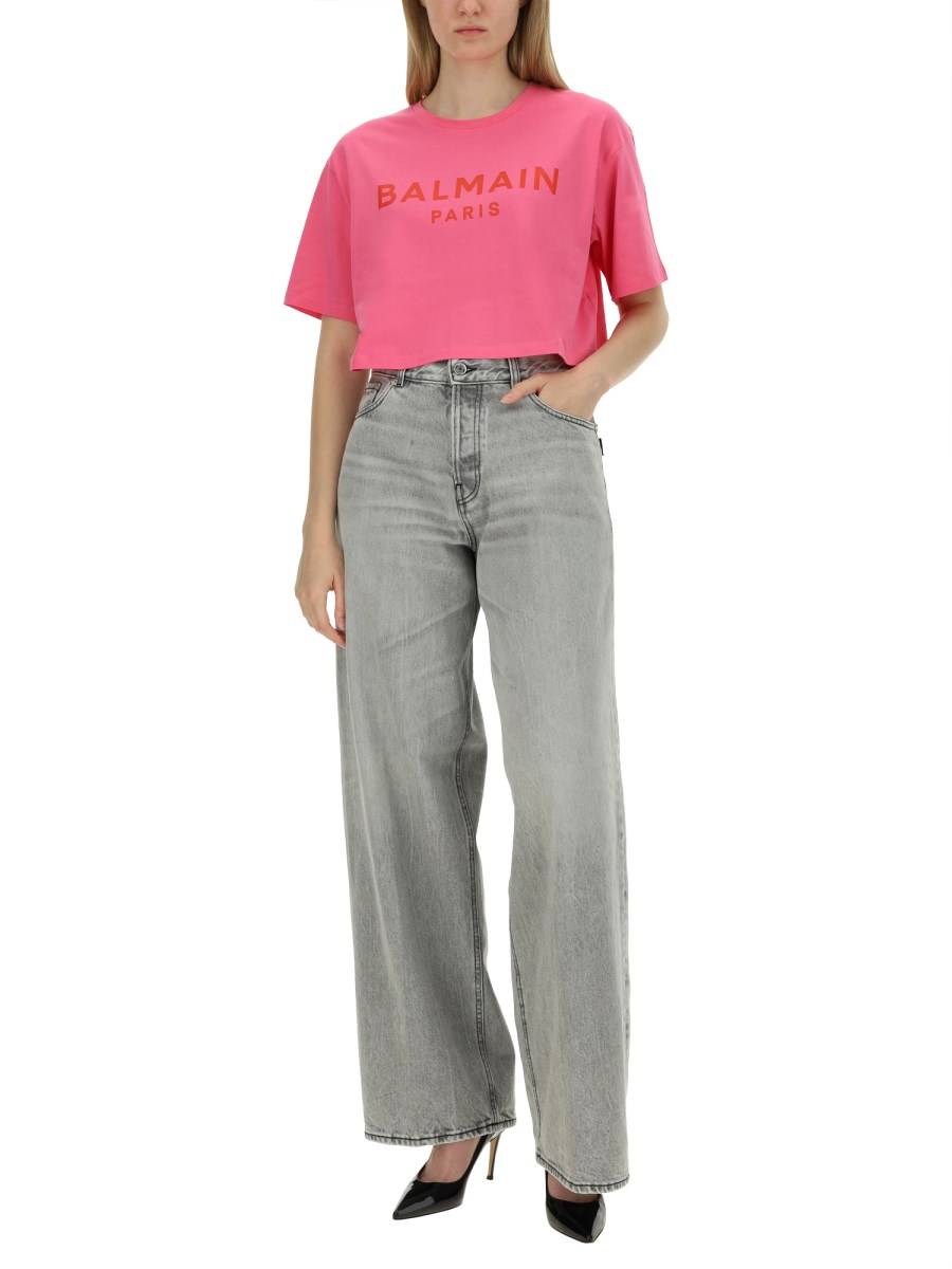 BALMAIN T-SHIRT IN JERSEY DI COTONE CON STAMPA LOGO
