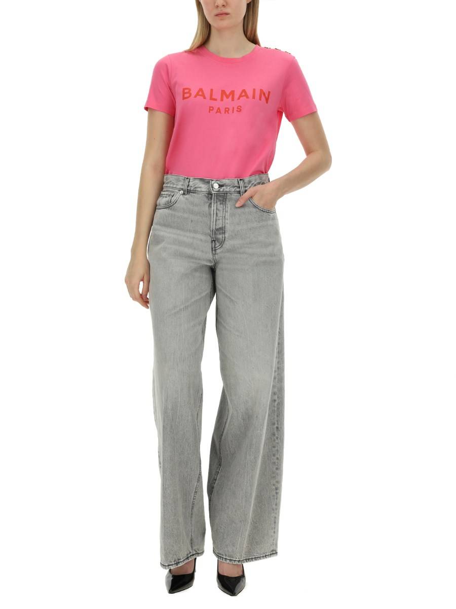 BALMAIN T-SHIRT IN JERSEY DI COTONE CON STAMPA LOGO