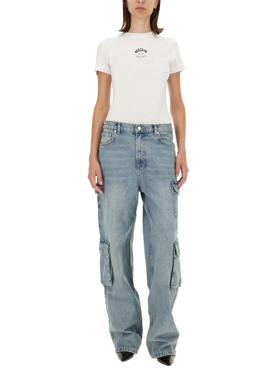MOSCHINO JEANS T-SHIRT IN JERSEY DI COTONE CON STAMPA LOGO