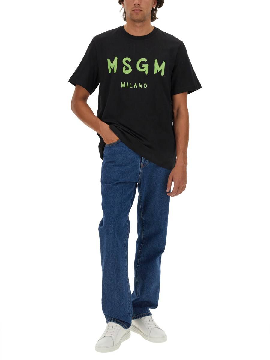 MSGM T-SHIRT IN JERSEY DI COTONE CON STAMPA LOGO PENNELLATO