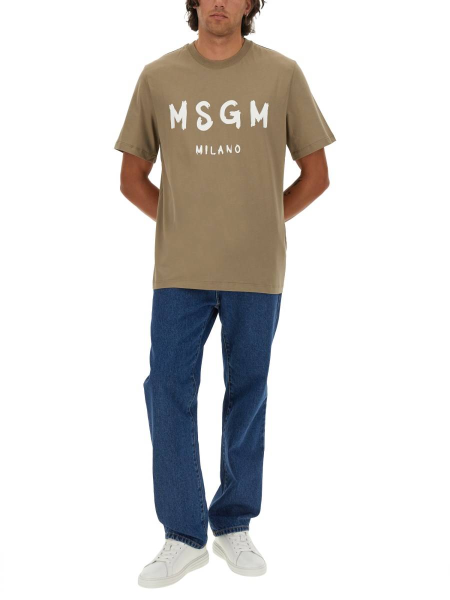 MSGM T-SHIRT IN JERSEY DI COTONE CON STAMPA LOGO PENNELLATO
