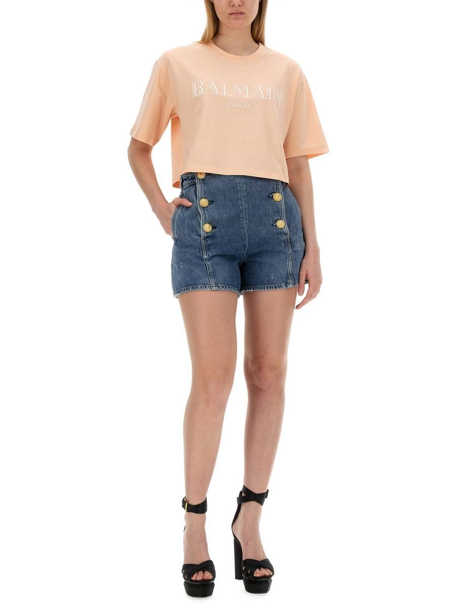 BALMAIN T-SHIRT IN JERSEY DI COTONE CON STAMPA LOGO