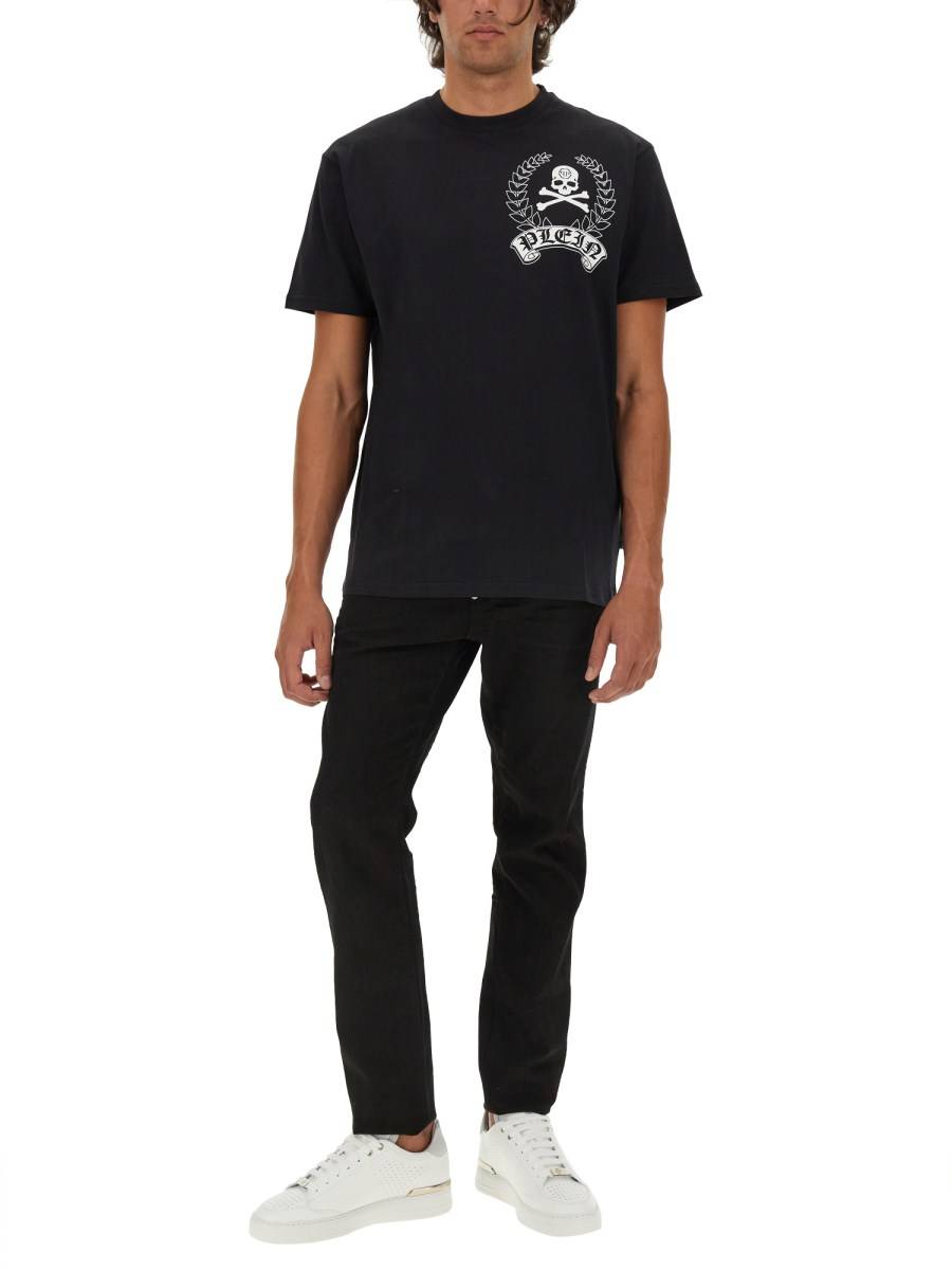 PHILIPP PLEIN T-SHIRT IN JERSEY DI COTONE CON STAMPA SKULL