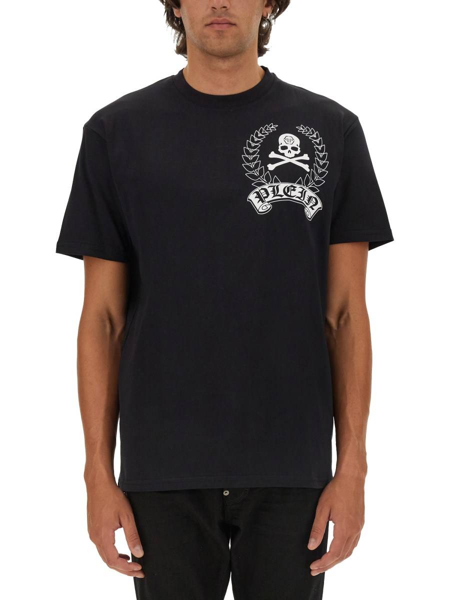 PHILIPP PLEIN T-SHIRT IN JERSEY DI COTONE CON STAMPA SKULL