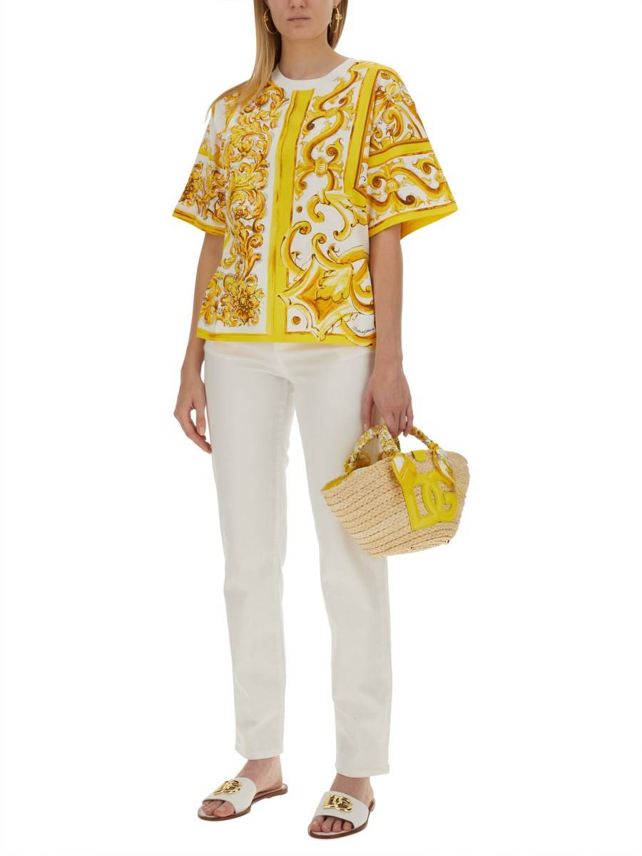 DOLCE & GABBANA T-SHIRT IN JERSEY DI COTONE STAMPA MAIOLICA