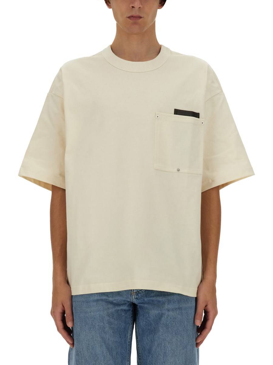 BOTTEGA VENETA T-SHIRT IN JERSEY GIAPPONESE CON TASCA IN PELLE