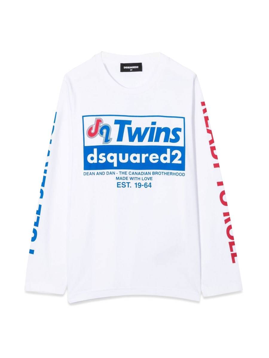 DSQUARED T-SHIRT MANICHE LUNGHE STAMPA FRONTALE E LOGO MANICHE