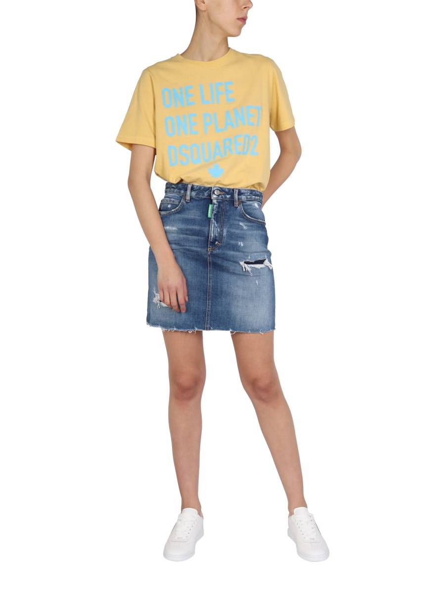 DSQUARED T-SHIRT ONE LIFE ONE PLANET IN JERSEY DI COTONE