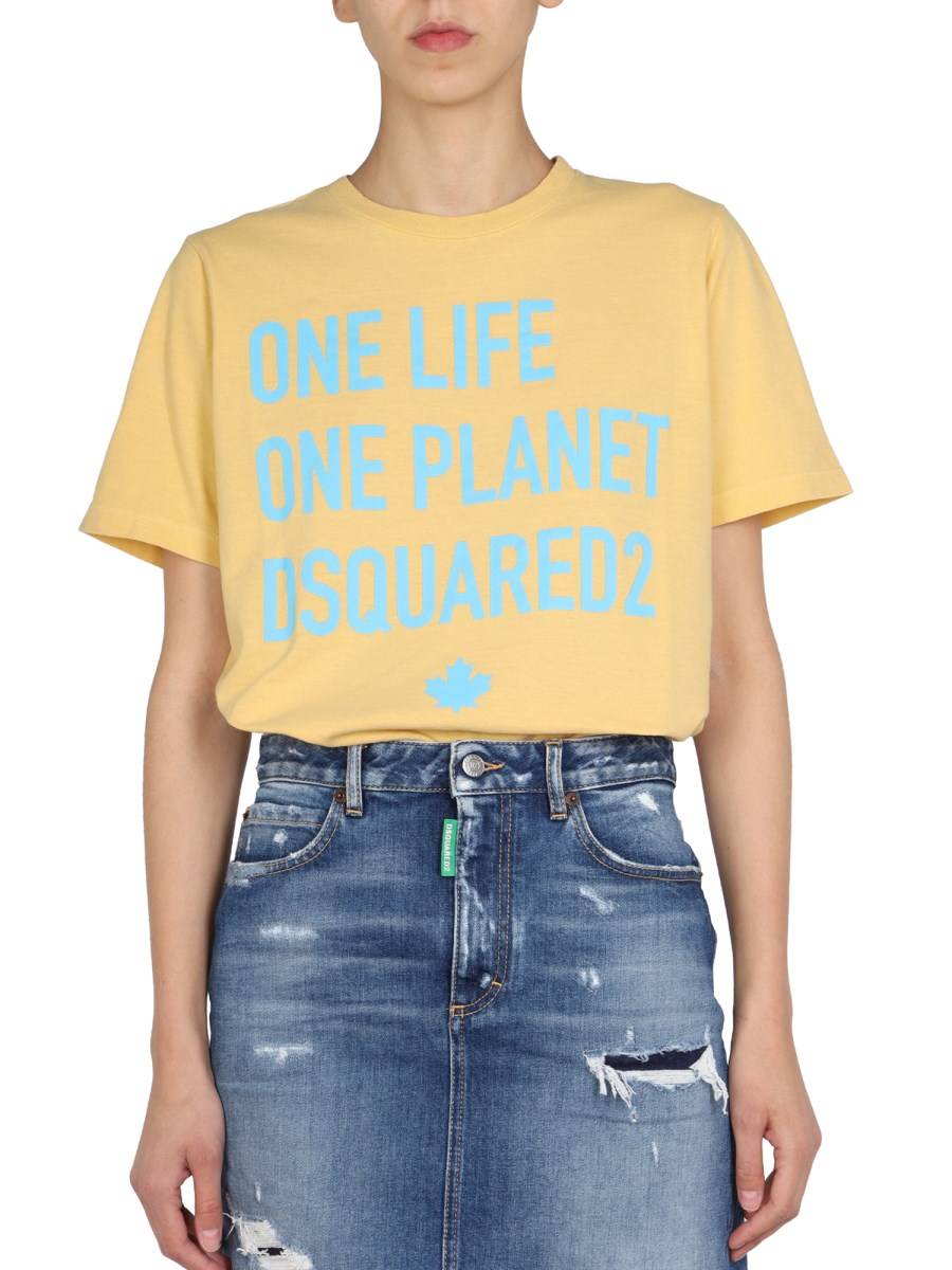 DSQUARED T-SHIRT ONE LIFE ONE PLANET IN JERSEY DI COTONE