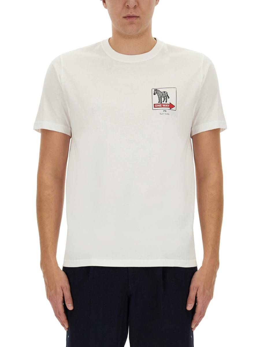 PS BY PAUL SMITH T-SHIRT "ONE WAY ZEBRA" IN JERSEY DI COTONE