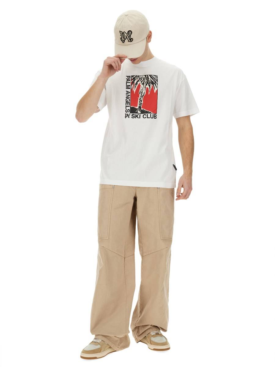 PALM ANGELS T-SHIRT PALM SCI CLUB IN JERSEY DI COTONE