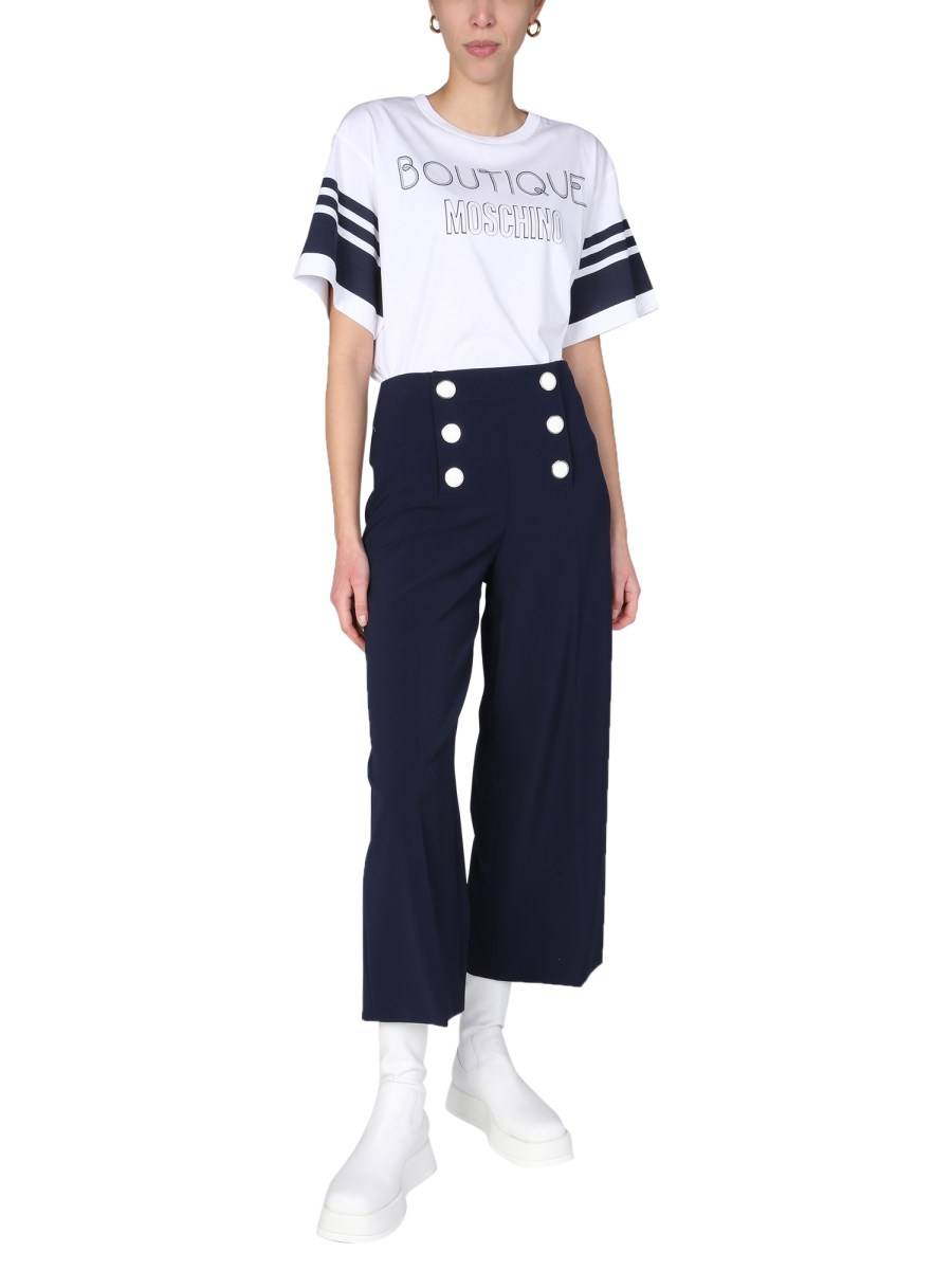 BOUTIQUE MOSCHINO T-SHIRT SAILOR MOOD IN JERSEY DI COTONE
