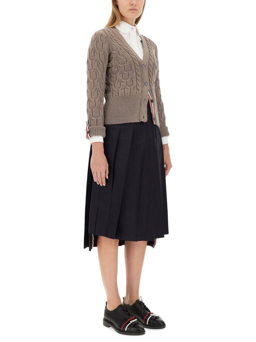 THOM BROWNE CARDIGAN IN LANA CON SCOLLO A V