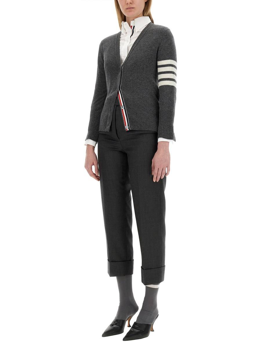 THOM BROWNE CARDIGAN SCOLLO A V IN CASHMERE