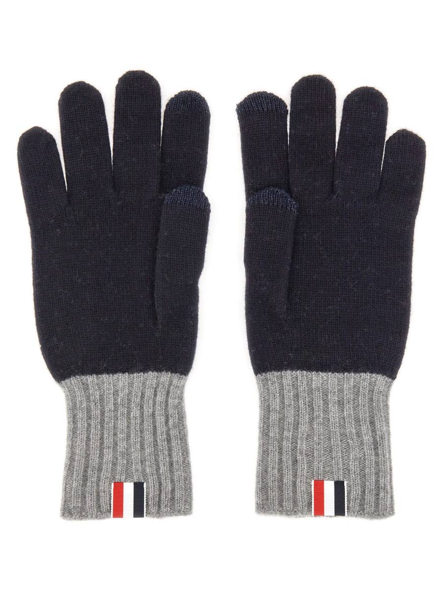 THOM BROWNE GUANTI IN LANA CON LOGO