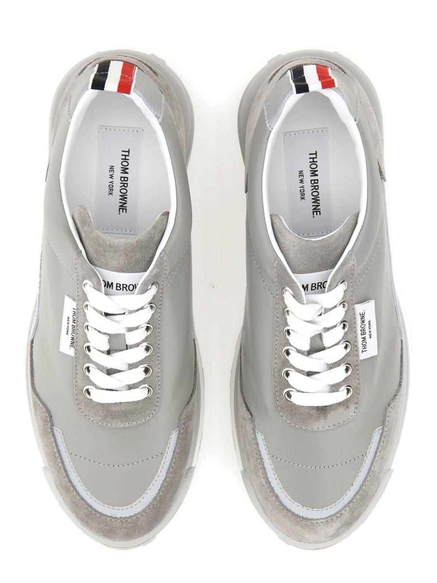 THOM BROWNE SNEAKER CON LOGO IN ECO NYLON E PELLE