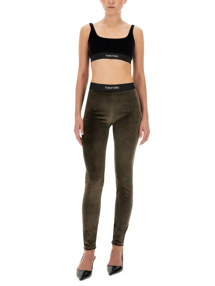 TOM FORD LEGGINGS CON LOGO IN VELLUTO STRETCH