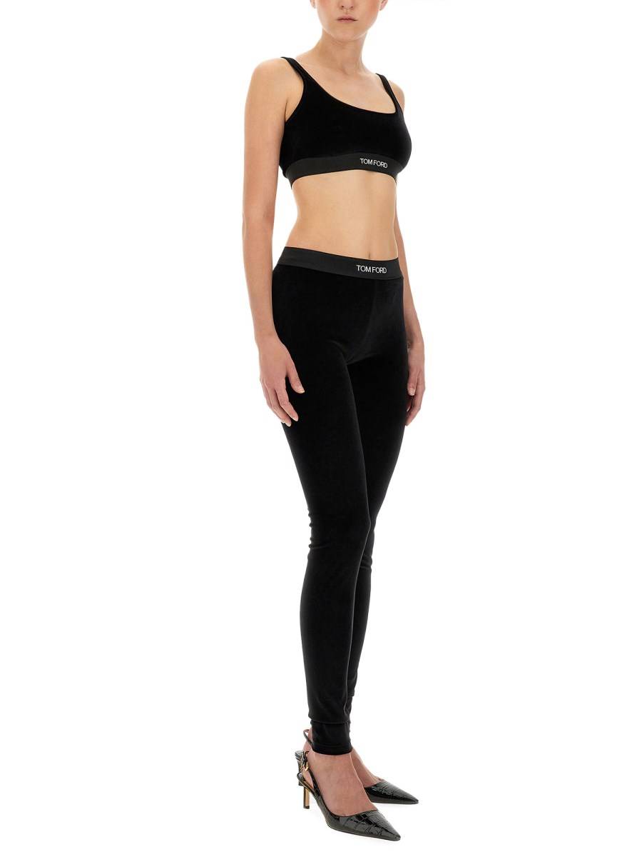 TOM FORD LEGGINGS CON LOGO IN VELLUTO STRETCH