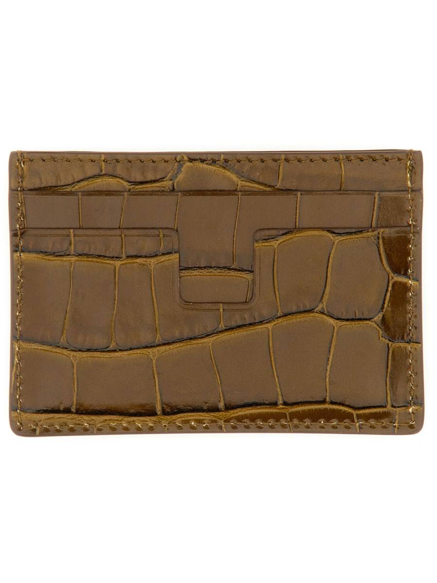 TOM FORD PORTACARTE T LINE IN PELLE STAMPA COCCO