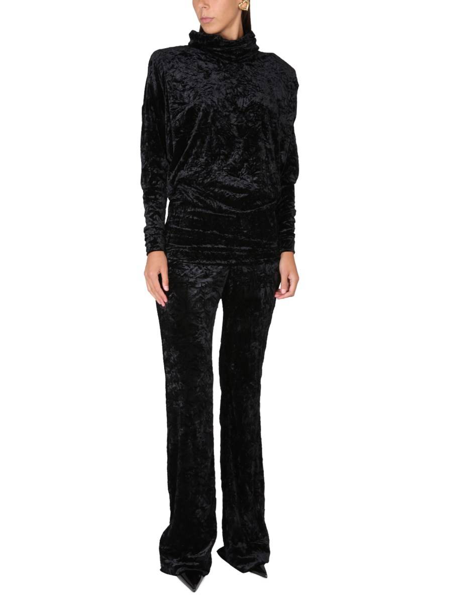 SAINT LAURENT TOP A COLLO ALTO IN VELLUTO CON SPALLE IMBOTTITE